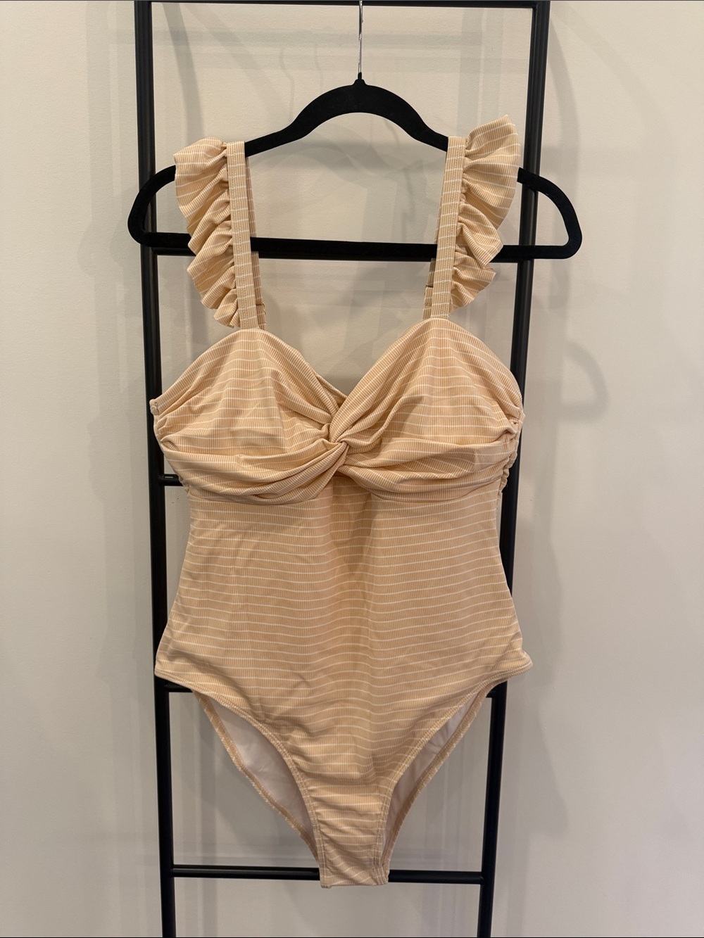 Ruffled Strap One-Piece Swimsuit in Peach Stripe